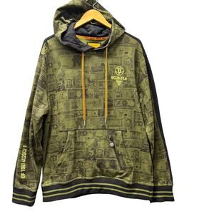 Born Fly Hoodie Mens XL Green Black Money Print Pullover Series 2020 Fleece Line